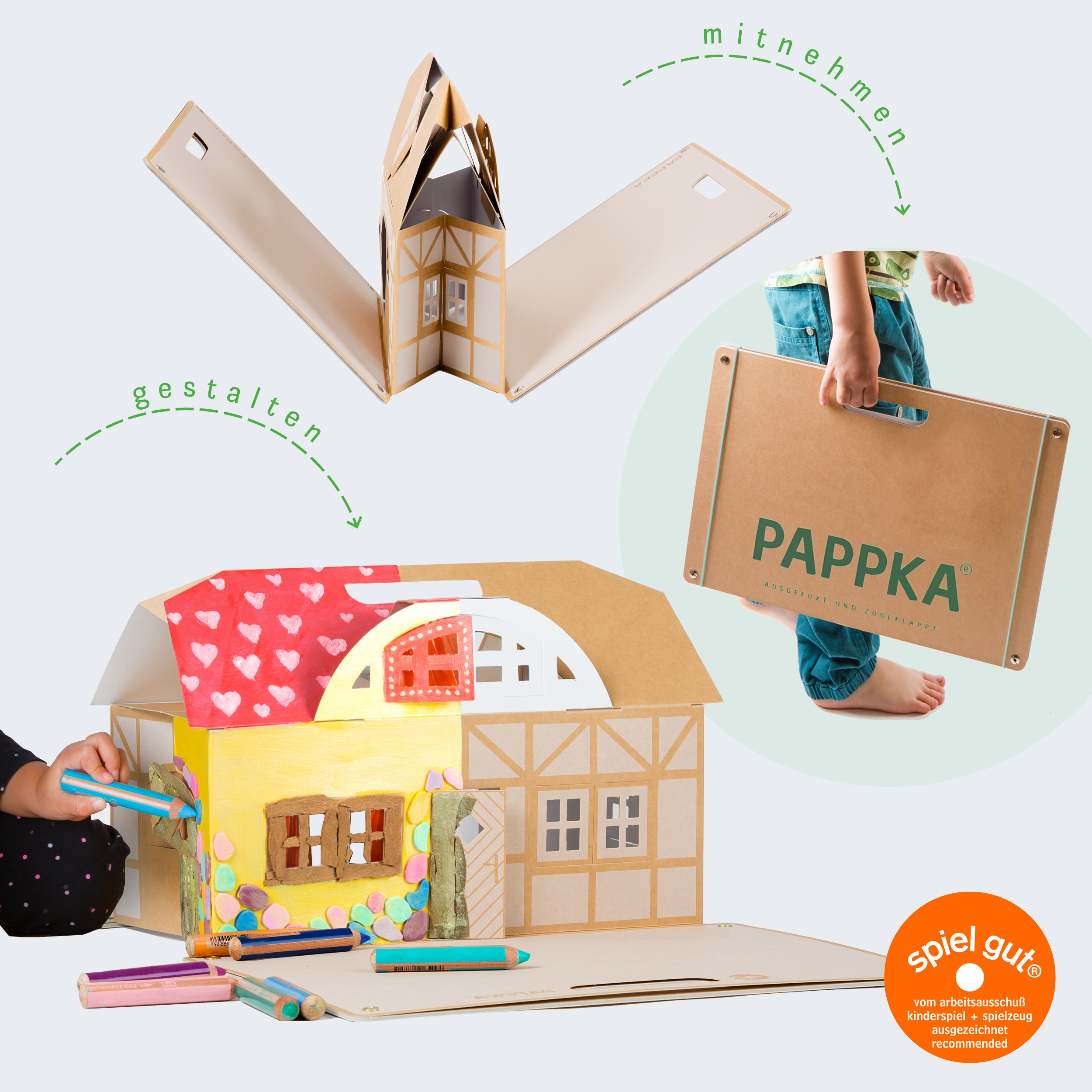 LITTLEFUN Kinder Faltbare Karton Spielhaus Kit Kind Premium-Papier Spielhaus BAU Marker enthalten Karikatur Hütte 